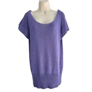 Vintage 80s Ann Wi Woman's Sz M Purple Short Sleeve Knit Sweater Top VTG